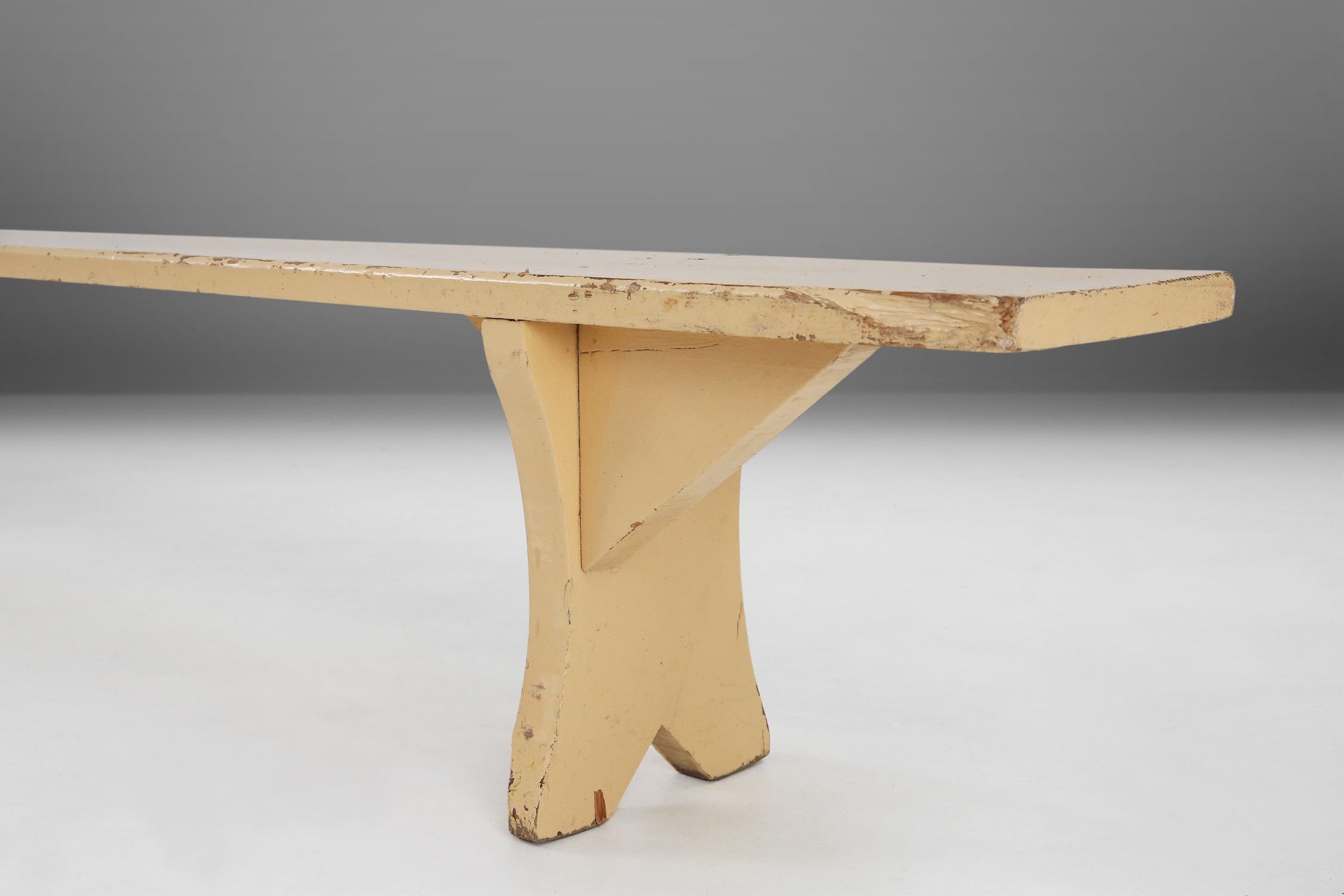 Elegant rustic beige wooden bench with nice patina, France ca. 1900thumbnail